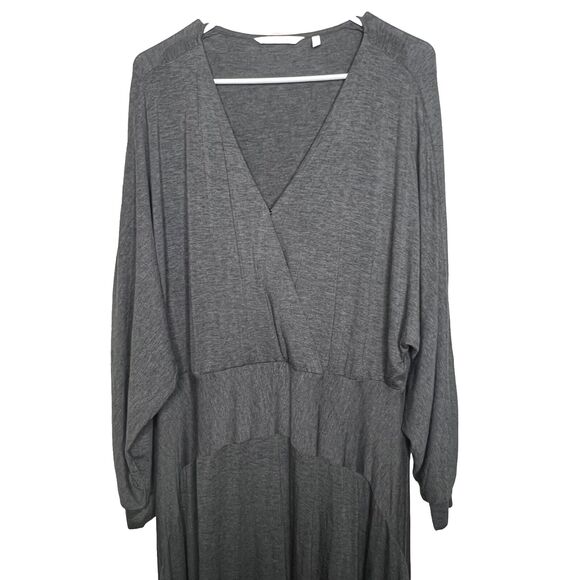 Soft Surroundings 1X Dress Grey Sharkbite Dolman MIDI V-neck 3/4 Sleeve o7 - Picture 2 of 8